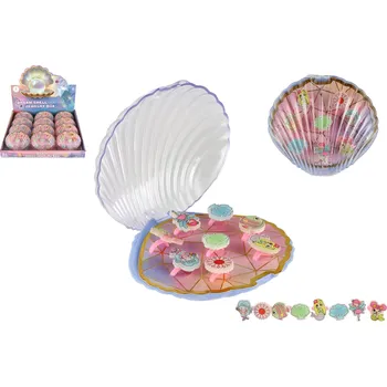 Figurka Prstýnek/Prstýnky plast 8ks nastavitelná velikost 2 barvy v krabičce ve tvaru mušle 12ks v boxu