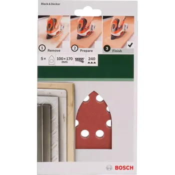 Brusný papír 5-dílná sada brusných papírů na různé materiály Bosch 2609256A78 - 100x170mm, zr.240 pro brusku Bosch PSM Primo a další