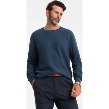 Pánský svetr Pánský svetr RELAXED FIT z kosočtvercového úpletu - tmavě modrý V2 OM-SWSW-0110 - S