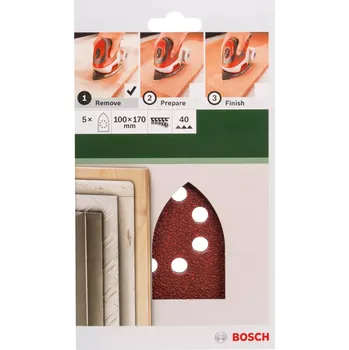 Brusný papír 5-dílná sada brusných papírů na různé materiály Bosch 2609256A73 - 100x170mm, zr.40 pro brusku Bosch PSM Primo a další