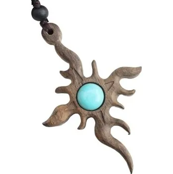 Náhrdelník Přívěskynakrk.cz Dřevěný ethno náhrdelník TYRKYSOVÉ OKO