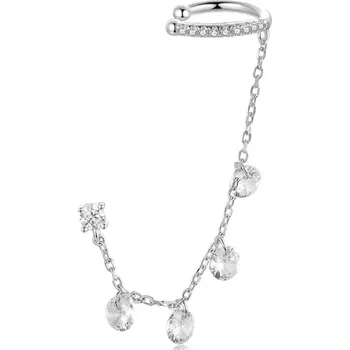 Náušnice For Silver Náušnice na jedno ucho kroužky spojené řetízkem se zirkony - Stříbro 925