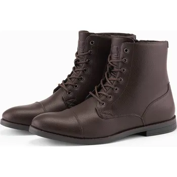 Pánská móda Pánské boty z ekokůže se zatepleným vysokým svrškem - tmavě hnědé V2 OM-FOBO-0172 (BROWN) - 44