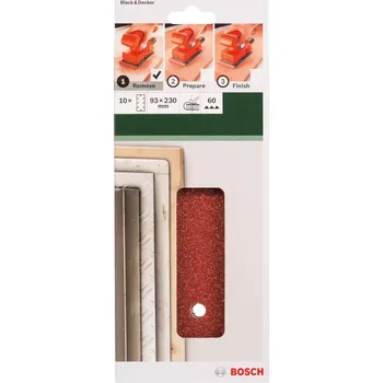 Brusný papír 10x Brusný papír pro vibrační brusku na různé materiály a povrchy Bosch 2609256B02 - 93x230mm, zrnitost 60, 8 děr