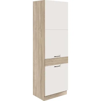 Kuchyňská skříňka Fadome Dolní vysoká skříňka pro vestavnou lednici kuchyně Favorit 21D-60 Barva dvířek: Bílý lesk, Zvolte korpus: Dub sonoma
