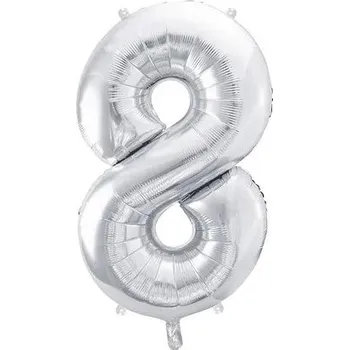 Balónek Balónek fóliový narozeniny číslo 8 stříbrný 86 cm pa736085