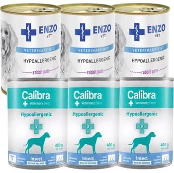Krmivo pro psa Calibra Veterinary Diets Dog Hypoallergenic Insect & Salmon 6x400g + ENZO VET Hypoalergenní dieta s králíkem pro psy 6x400g