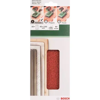 Brusný papír 10x Brusný papír pro vibrační brusku na různé materiály a povrchy Bosch 2609256A95 - 93x230mm, zrnitost 60, 8 děr
