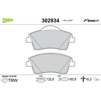 Brzdová destička Sada brzdových destiček, kotoučová brzda VALEO 302934