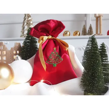 Kravata HEDVA ČESKÝ BROKÁT Dárkový pytlík PESh satén červená s výšivkou STROMEČEK