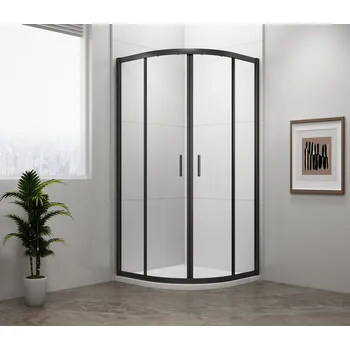 Polysan Easy Black Čtvrtkruhový sprchový kout 80 cm, posuvné dveře, L/R, Černá / Transparentní, EL2515B