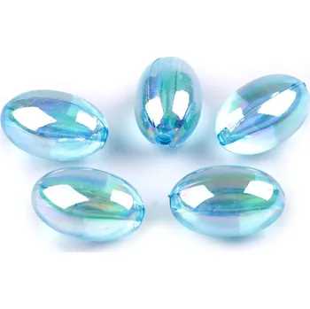 Dětské navlékací korálky Plastové korálky olivy 13x20 mm, malé, 6 modrá azuro