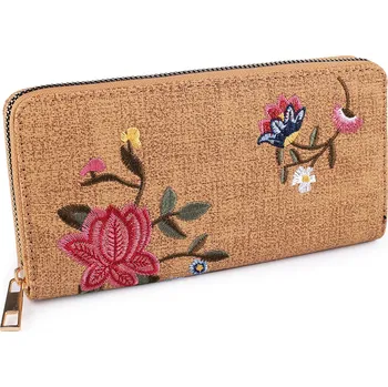 Dámská peněženka s vyšívanými květy 9,5x19 cm, malé, 1 béžová velbloudí