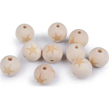 Dětské navlékací korálky Dřevěné korálky nelakované hvězda, smajlík Ø20 mm, malé, 1 přírodní sv. hvězda