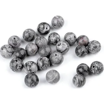 Korálek Mramor, minerální korálky Ø8 mm, střední, šedá