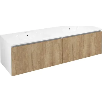 Koupelnový nábytek Sapho Lorea Skříňka s dvojumyvadlem 141x46x51,5cm (70+70cm), dub alabama/bílá mat, LE070-2231-02