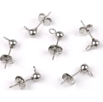 Materiál na výrobu šperku Náušnicová puzeta s kuličkou a zarážkou Ø4 mm z nerezové oceli, malé, platina