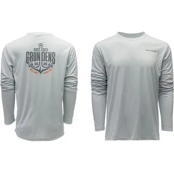 Rybářské oblečení UV tričko GRUNDÉNS Logo Anchor LS Tech Tee - Grey Mist - Vel. M