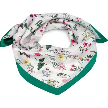 Šátek Saténový šátek luční květy 50x50 cm, malé, 3 zelená smaragdová