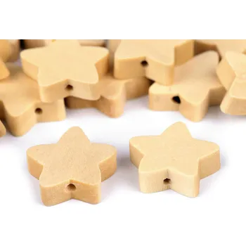 Dětské navlékací korálky Dřevěné korálky nelakované Ø20 mm květ, hvězda, malé, 2 přírodní sv. hvězda
