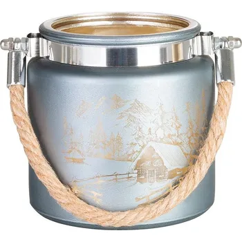 Vánoční dekorace Vánoce Svícen s krajinou a lanem MagicHome šedá, 10x10cm