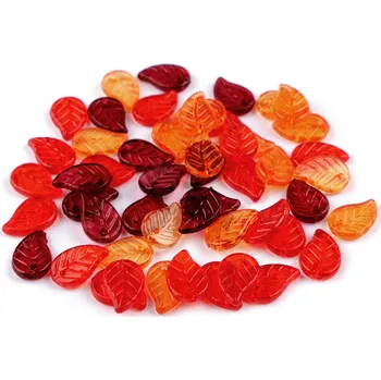 Plastové korálky lístečky mix 9x14 mm, malé, oranžová mix