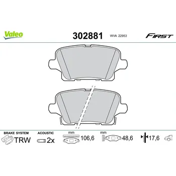 Brzdová destička Sada brzdových destiček, kotoučová brzda VALEO 302881
