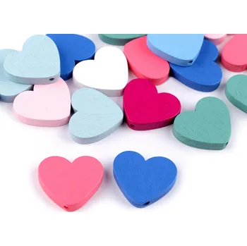 Dětské navlékací korálky Dřevěné korálky srdce 20x23 mm, malé, mix