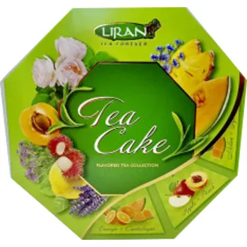 Čaj Liran Tea Cake - dárkové balení čajů ve tvaru koláče 80 sáčků (Balení obsahuje 8 druhů porcovaného čaje 2g po 10 kusech-zelený,bílý,černý)