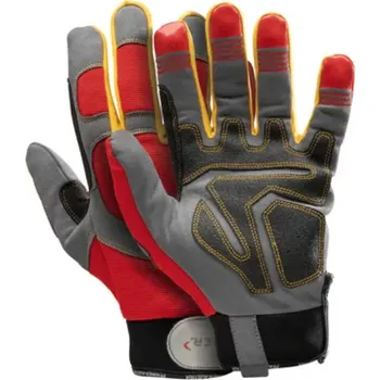 Pracovní rukavice Pracovní rukavice PFANNER StretchFlex® Kepro Technik šedočervená (ST-101917) (Pánské, kožené pracovní rukavice z hovězí usně se zesílenými konečky prstů, ochrana zápěstí a kloubů z hovězí lícové usně. Zvýšená ochrana proti opotřebení a proražení.)