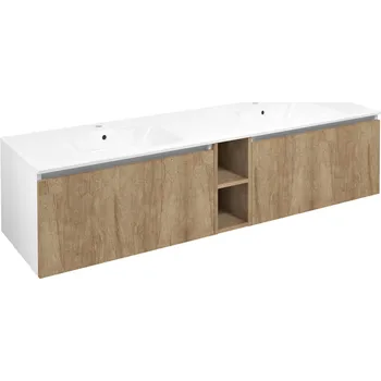 Koupelnový nábytek Sapho Lorea Skříňka s dvojumyvadlem 161x46x51,5cm (70+20+70cm), dub alabama/bílá mat, LE070-2231-09