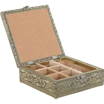 Organizér do auta Šperkovnice Home ESPRIT Bílá Šampaňská Dřevo Aluminium (18 x 18 x 6 cm)