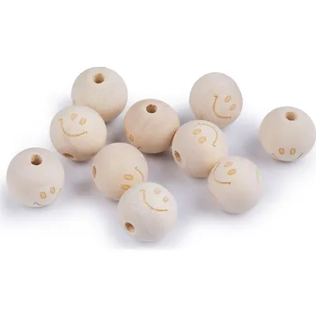 Korálek Dřevěné korálky nelakované hvězda, smajlík Ø20 mm, malé, 2 přírodní sv. smile