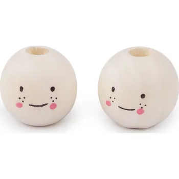 Dětské navlékací korálky Dřevěné korálky s obličejem Ø16 mm, malé, 1 přírodní sv.