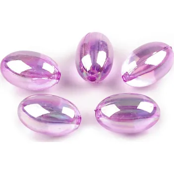 Dětské navlékací korálky Plastové korálky olivy 13x20 mm, malé, 3 fialová sv.