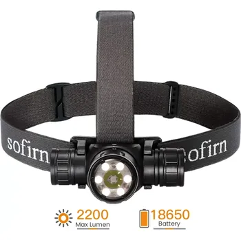 Nabíjecí čelovka Sofirn HS21 s červeným světlem, 2200 lumenů, bez akumulátoru (univerzální čelová svítilna, 3 samostatné reflektory)