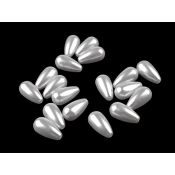 Dětské navlékací korálky Plastové voskové korálky / perly Glance kapka 10x20 mm, malé, bílá