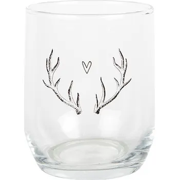 Sklenice Sklenička na vodu paroží se srdíčkem Love Deer - Ø 8*9 cm / 300 ml
