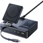 Nabíjecí stanice BASEUS 5v1 - MagSafe + USB-C navíjecí kabel + 2x USB-C + USB-A - 140W - EU - černá