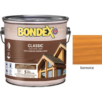 barva a nátěr na dřevo BONDEX CLASSIC tenkovrstvá syntetická lazura na dřevo exteriér 2.5 l Borovice