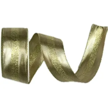 Stuha Stuha zlatá LONDON GOLD lurexová 25mm x 2m (14,-Kč/m) (Stuha lurexová, zlatá, lesklá, s matným pruhem, s drátkem v lemu)