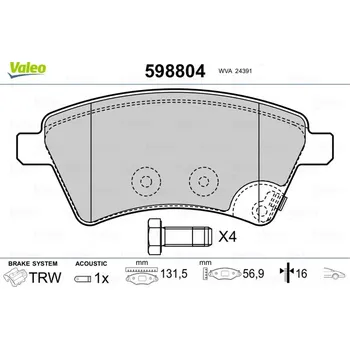 Autodíl Sada brzdových destiček, kotoučová brzda VALEO 598804