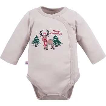 Kojenecký body Eevi Body rozepínací s dlouhým rukávem HI REINDEER béžové - 56