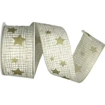 Stuha Vánoční bavlněná stuha HEAVEN HARMONY WHITE 40mm x 2m (14,-Kč/m) (Vánoční stuha bílá, bavlněná, jednostranný potisk s glitrovým efektem, s drátkem v obou okrajích )