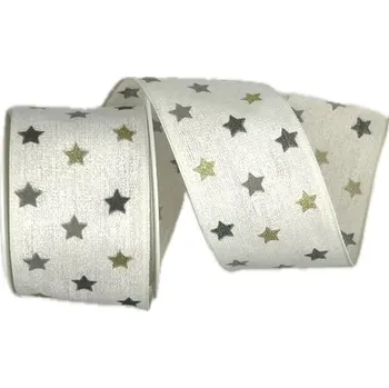 Stuha Stuha vánoční bavlněná LIGHT SPOTS bílá 40mm x 2m (13,-Kč/m) (Stuha vánoční bavlněná, jednostranný potisk, s vlascem v lemu)