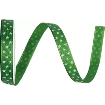 Stuha Vánoční stuha taftová MINI STARS GREEN zelená 10mm x 4m (5,-Kč/m) (Vánoční stuha zelená, jednostranný potisk bílé hvězdy)