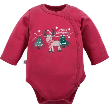 Kojenecký body Eevi Body rozepínací s dlouhým rukávem HI REINDEER bordó - 56