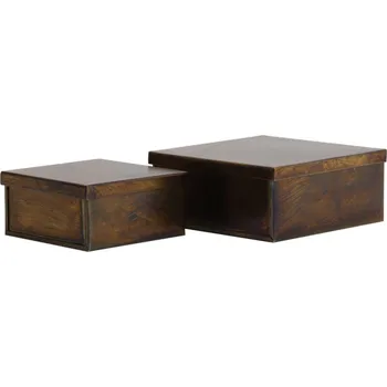 Úložný box 2ks bronzový antik kovový úložný box Loberio - 16*16*7/ 12*12*6 cm