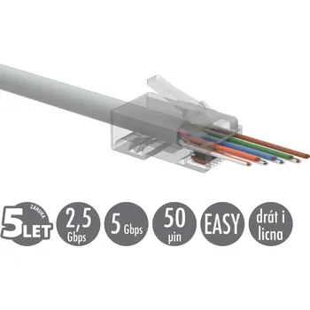 Rozvaděč SOLARIX Univerzální EASY konektor RJ45 CAT5E UTP 8p8c na drát i licnu SXRJ45-5E-UTP-EASY 100ks 11239000