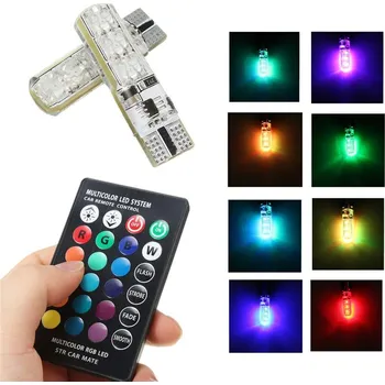 Autožárovka RGB LED autožárovky W5W T10 s dálkovým ovládáním, 2ks (Sada LED RGB T10 s dálkový ovladačem)